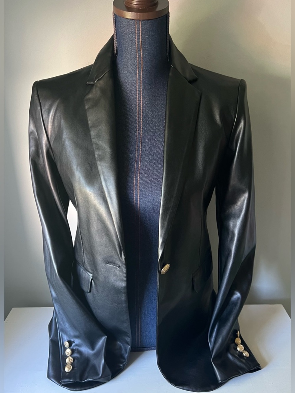 Zara Black Faux Leather Blazer One Button XS NWT